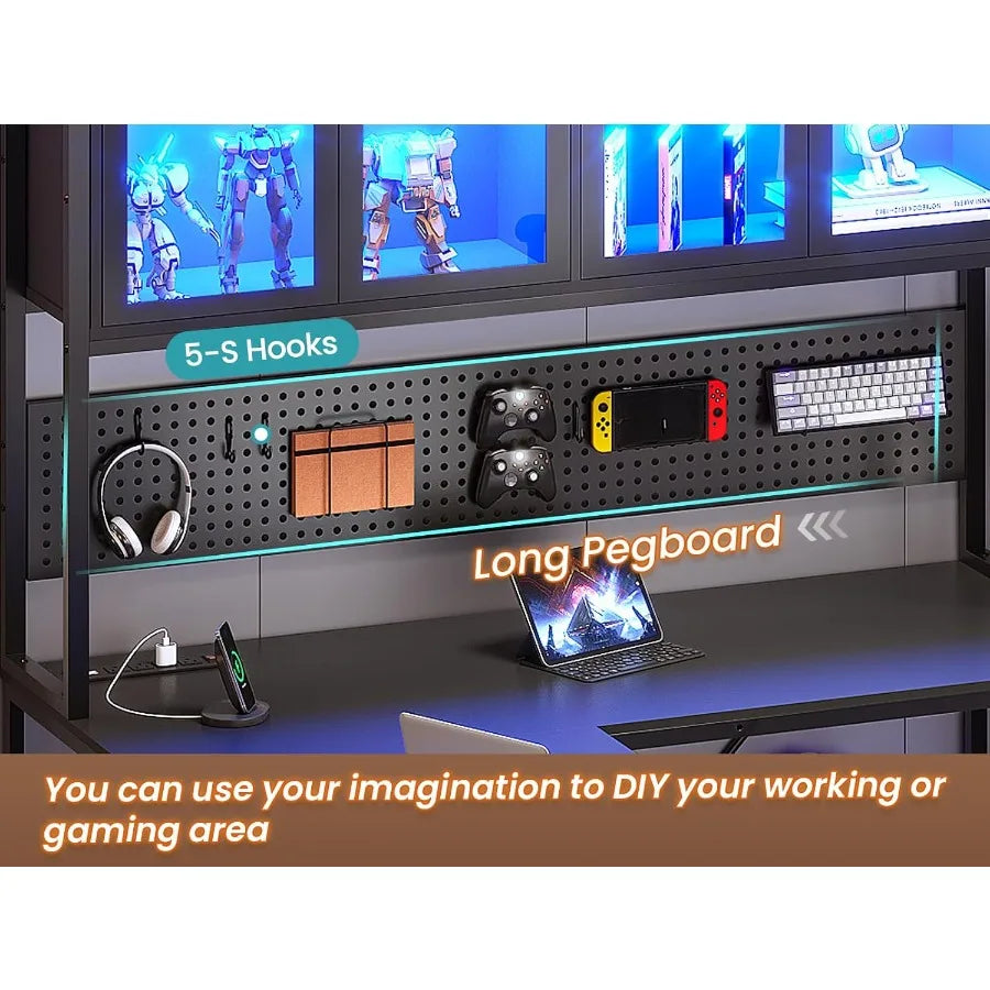 L Shaped Gaming Desk With Drawers Hutch And Pegboard