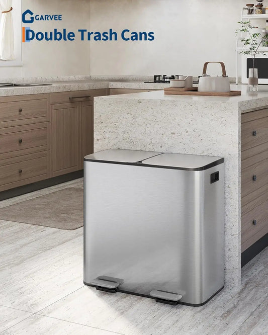 Garvee Dual Stainless Steel Trash Can With Soft-Close Lid