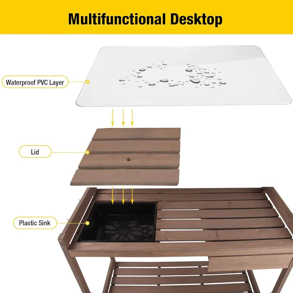 Potting Bench With Sink And PVC Layer For Outdoor Garden