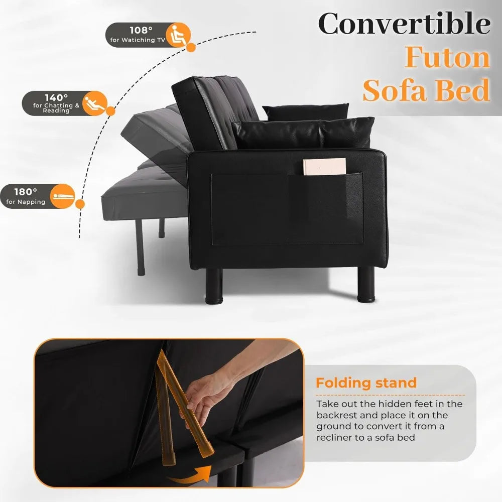 Convertible Futon Sofa Bed With Adjustable Backrest