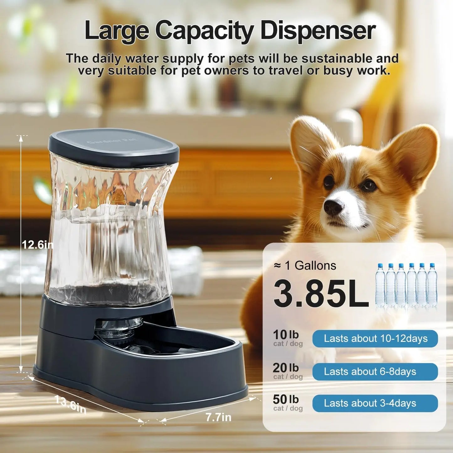 Automatic Pet Water Dispenser With Stainless Steel Bowl Gravity Feeder
