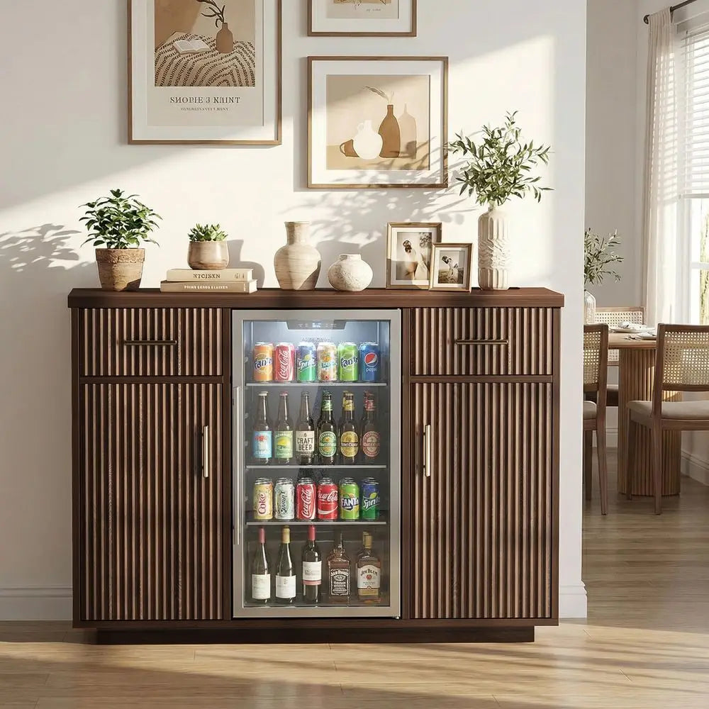 Coffee Bar Cabinet With Fridge Storage And Wine Rack