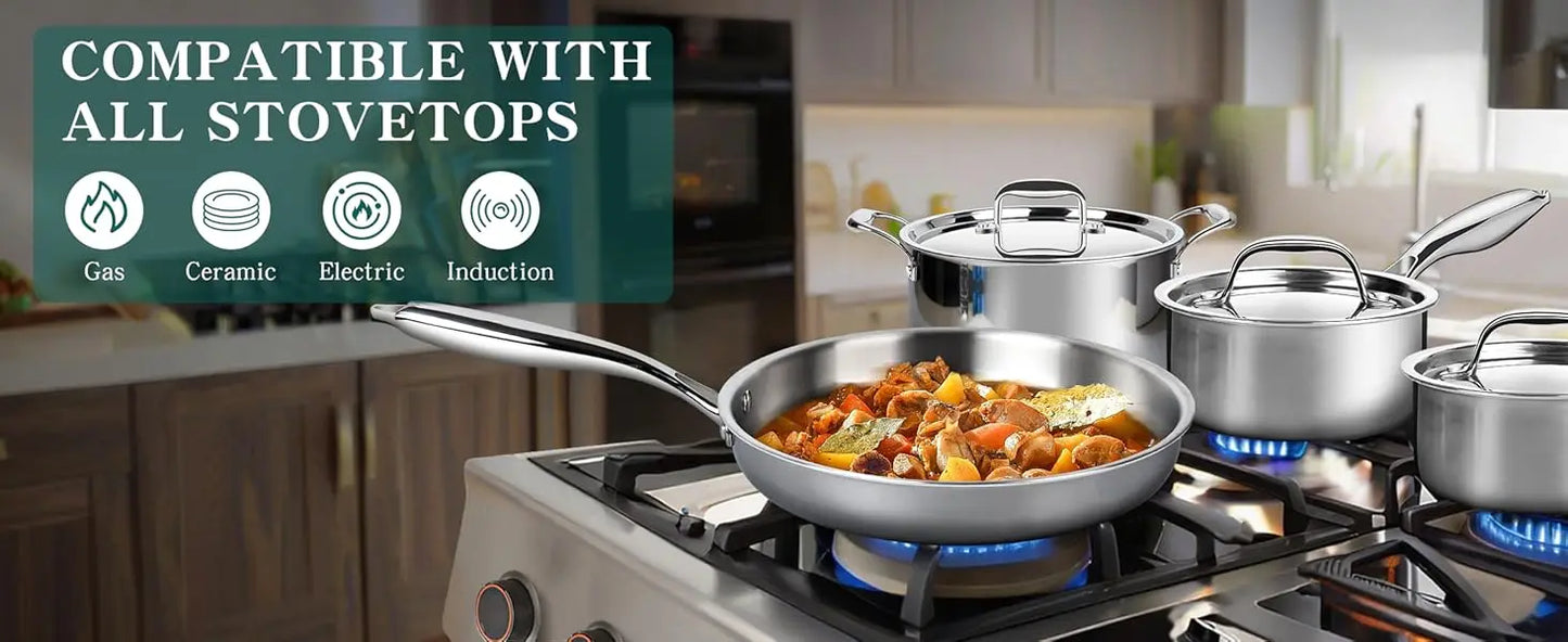 Pots And Pans Set Stainless Steel Cookware Induction Compatible Oven Safe