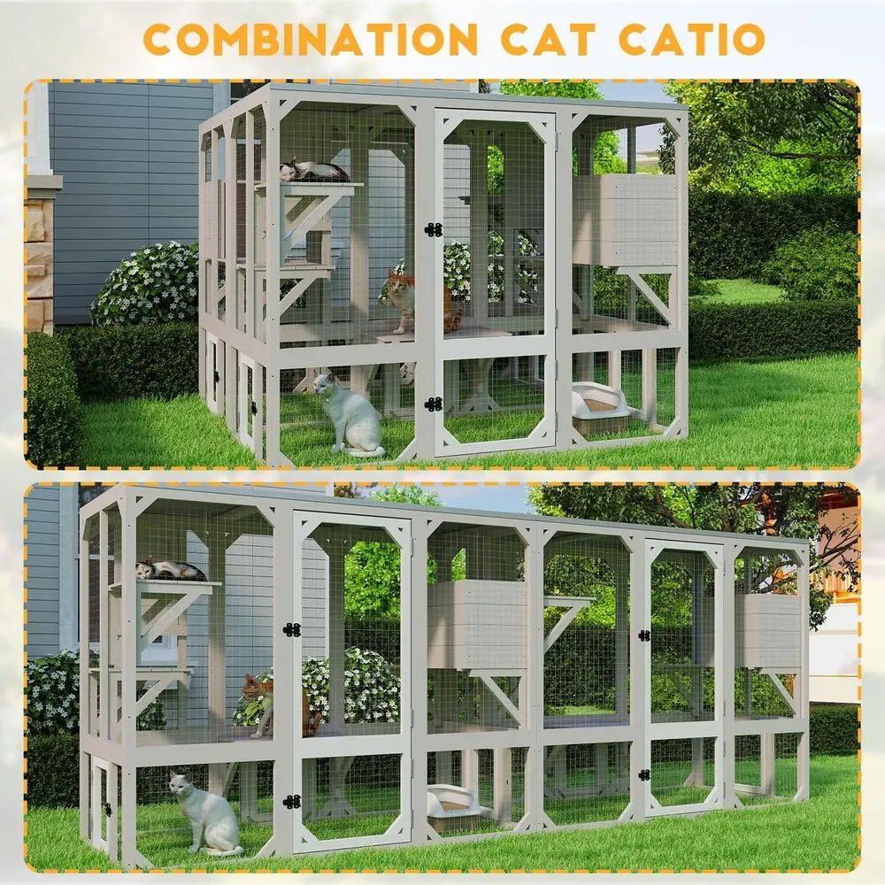 Wooden Outdoor Cat Catio with Platforms &amp; Resting Box