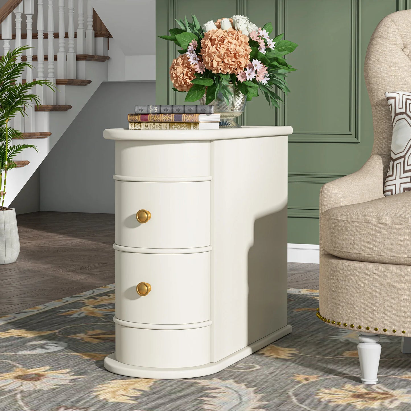 Tribesigns Round Solid Wood End Table With Drawer Nightstand