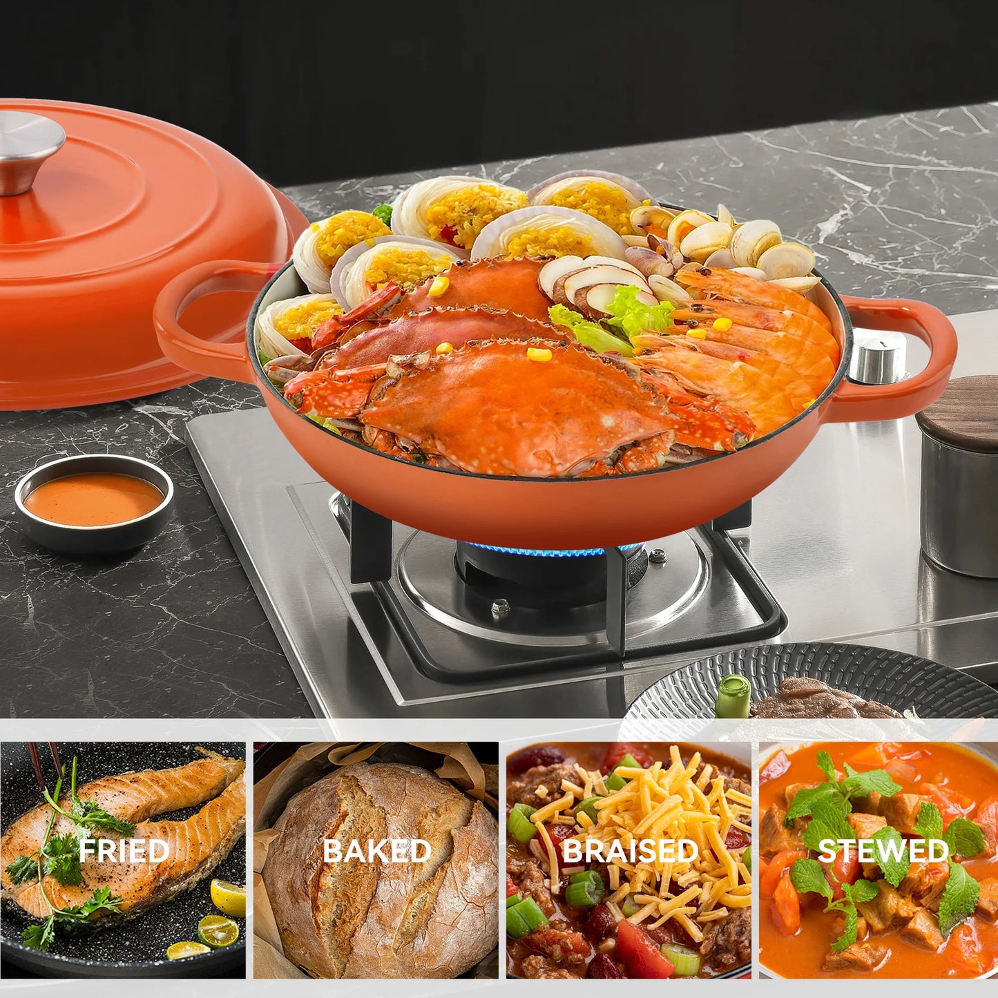 Enamel Cast Iron Dutch Oven with Double Handles for Cooking