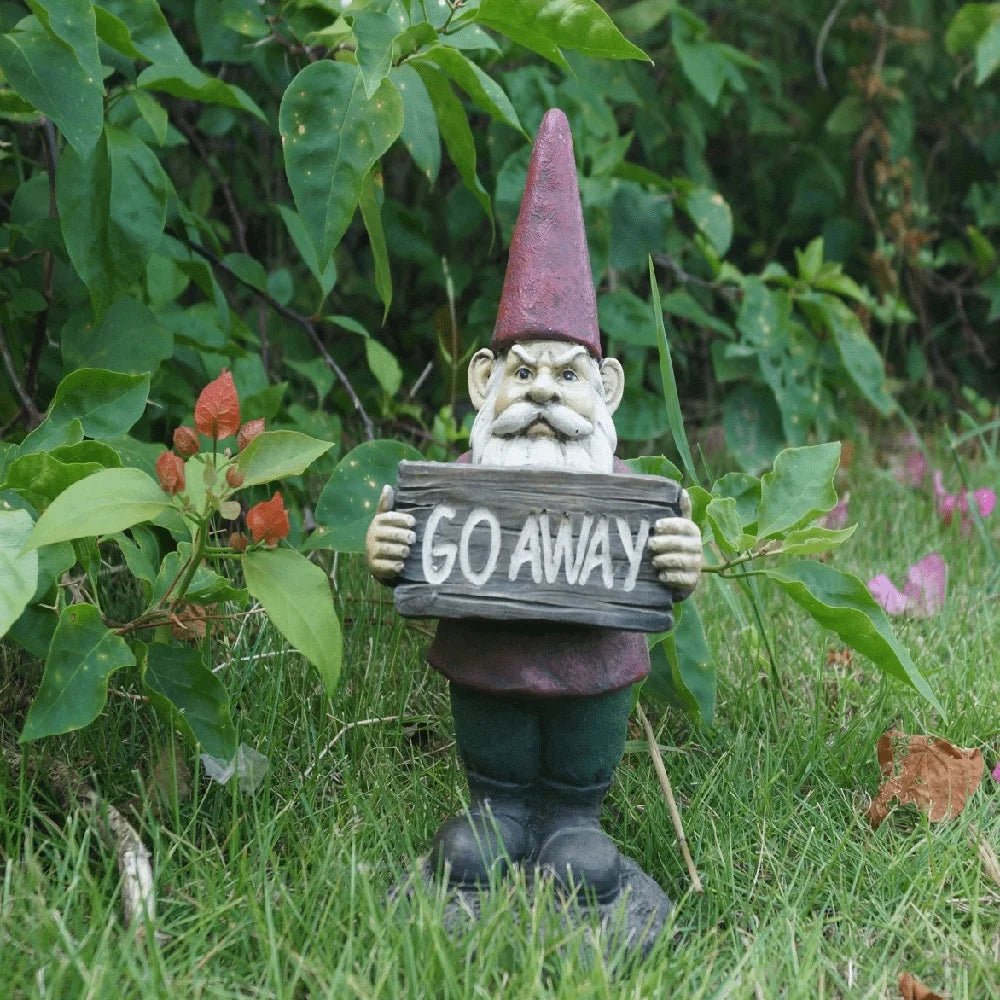Gnome Statue With Go Away Sign Garden Yard Decor Gift