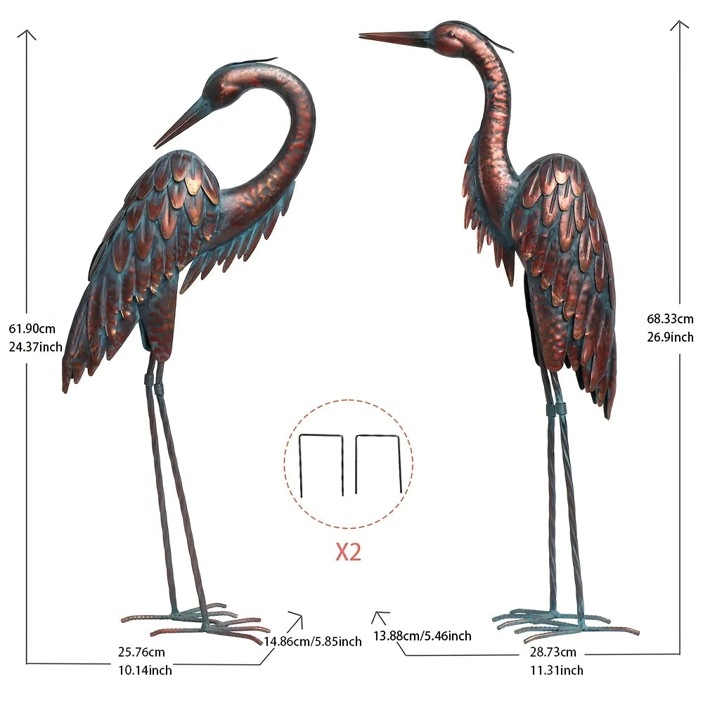 Patina Metal Heron Yard Statue For Garden And Pond Decor