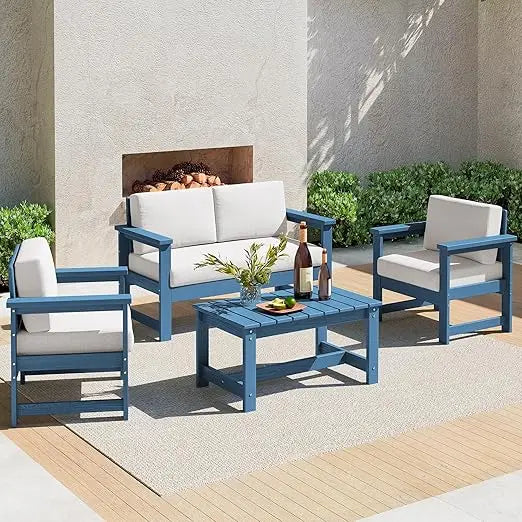 Outdoor HDPE Sofa Set With Cushions For All Weather Use
