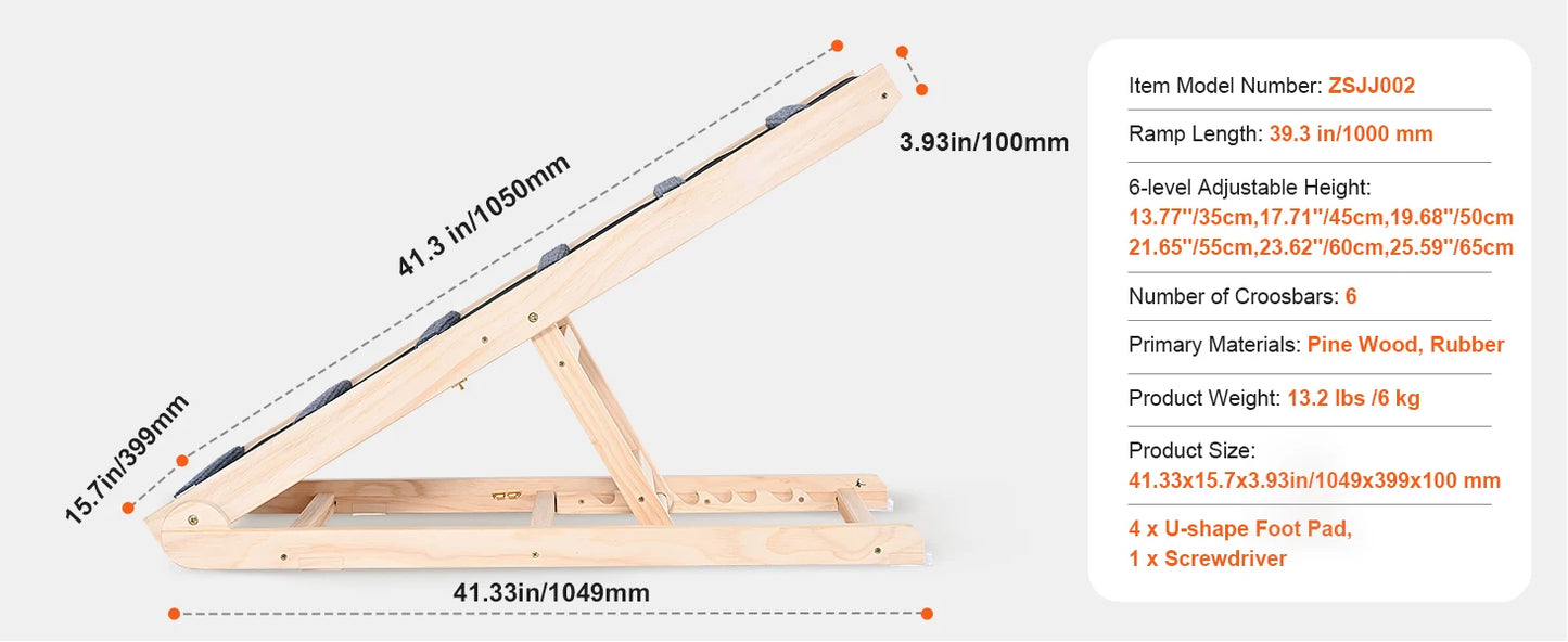 Adjustable Folding Wooden Dog Ramp for Beds, Sofas and Vehicles