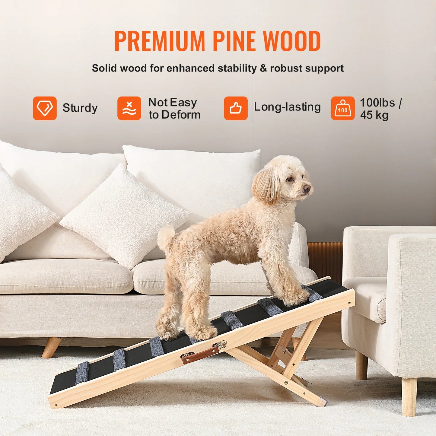 Adjustable Folding Wooden Dog Ramp for Beds, Sofas and Vehicles