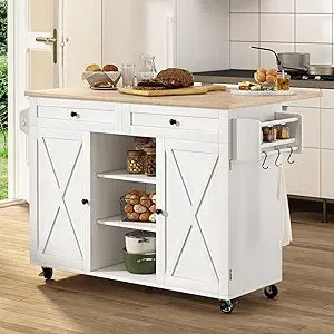 Rolling Kitchen Island Cart with Drop Leaf Countertop and Storage