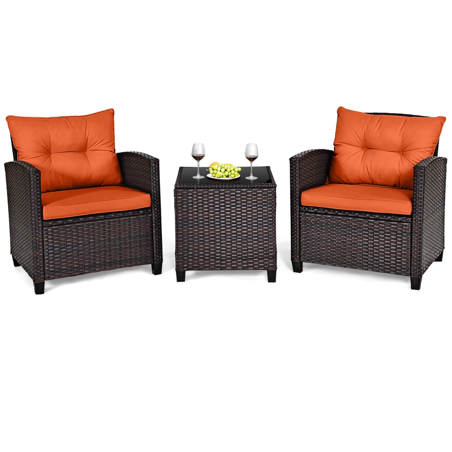 Outdoor Rattan Patio Conversation Set With Cushions For Everyday Use