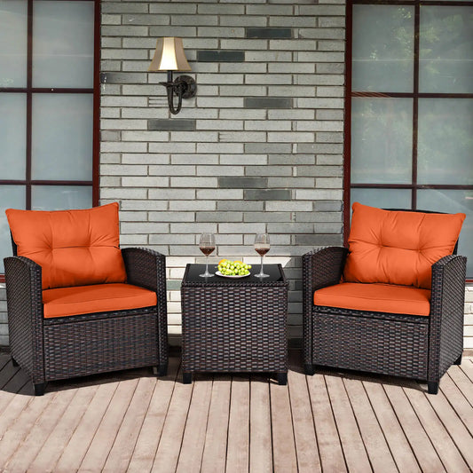 Outdoor Rattan Patio Conversation Set With Cushions For Everyday Use