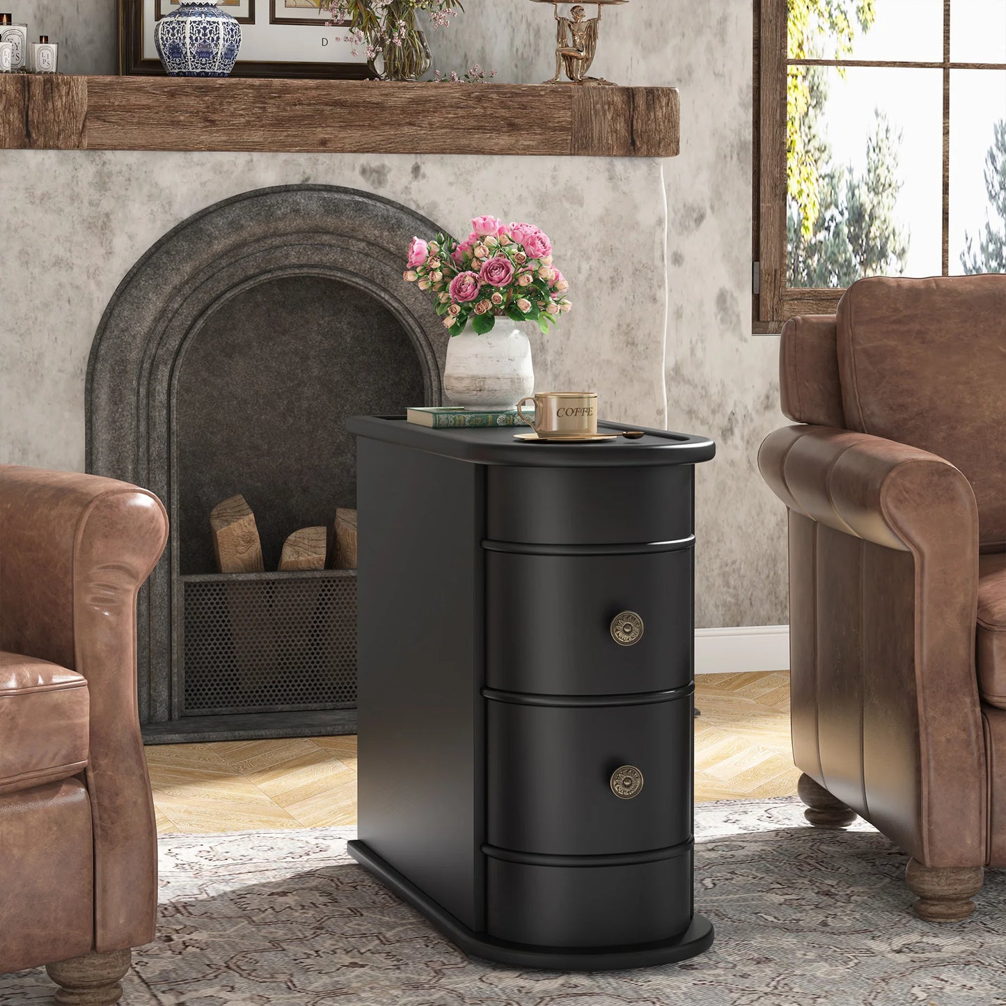 Tribesigns Round Solid Wood End Table With Drawer Nightstand