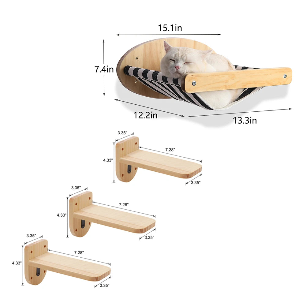 Wall Mounted Cat Furniture Set With Hammock And Scratching Posts
