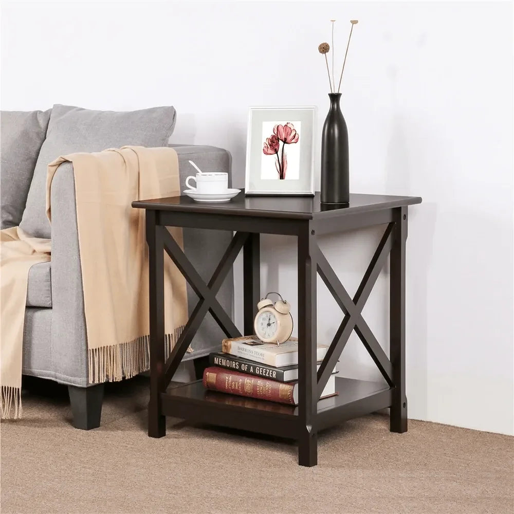 Modern Glass And Metal End Table With Storage Shelf