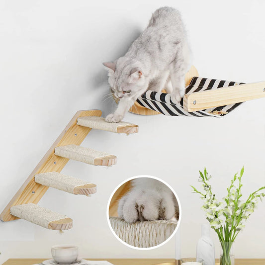 Wall Mounted Cat Furniture Set With Hammock And Scratching Posts