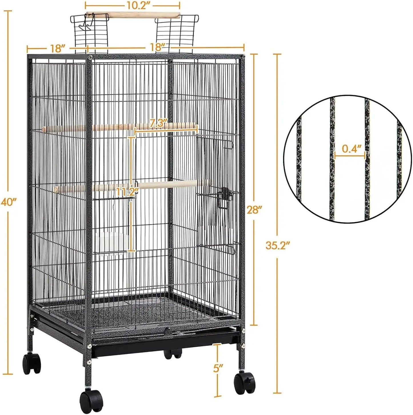 Wrought Iron Bird Cage With Rolling Stand Open Top Tray
