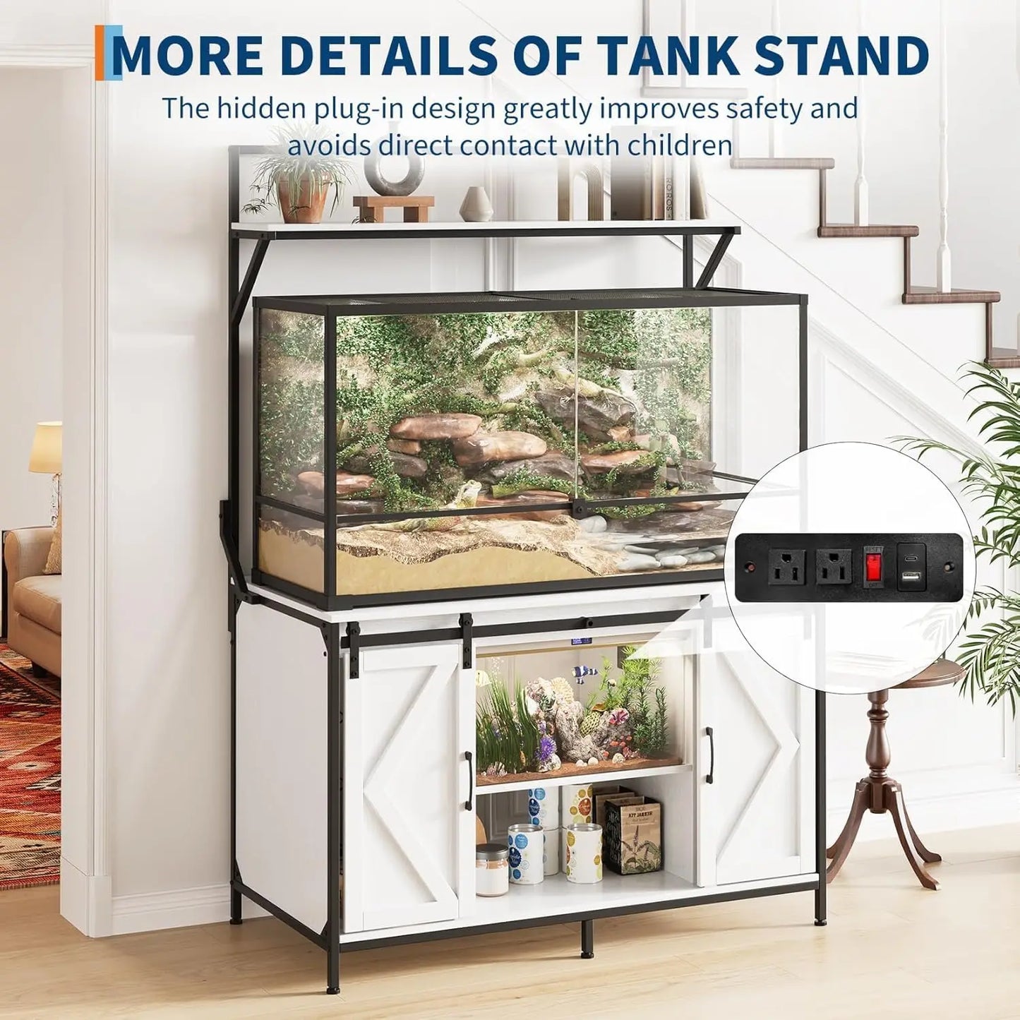 Heavy Duty Reptile Aquarium Stand With USB Power Outlet Terrarium