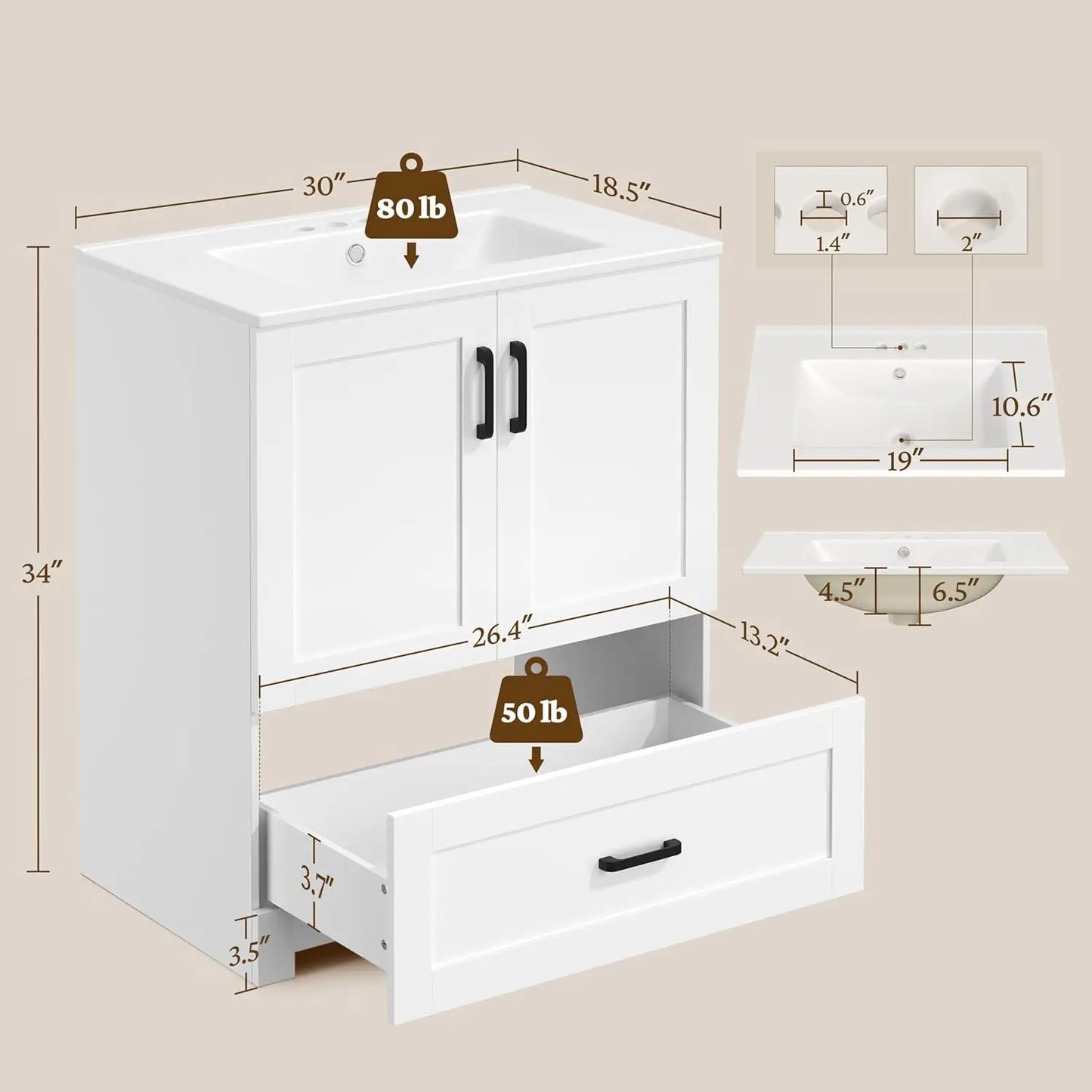 Freestanding Bathroom Vanity With Ceramic Basin And Soft Closing Doors
