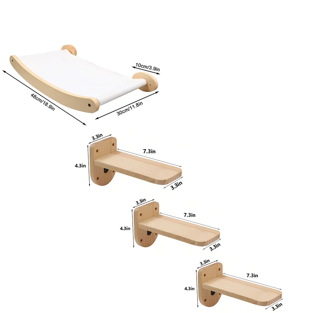 Wall-Mounted Cat Hammock &amp; Climbing Shelf with Sisal Scratcher