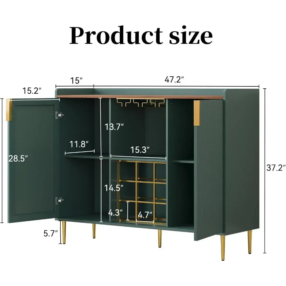 Modern Fluted Wood Wine Bar Cabinet With Glass Holder
