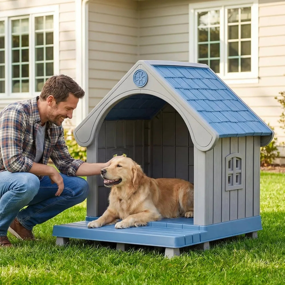 Large Outdoor Dog House with Elevated Floor &amp; Ventilation – Waterproof
