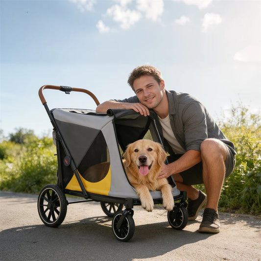 Large Dog Stroller – 90 lb Capacity, One-Click Folding, 4-Wheel Pet Jogger