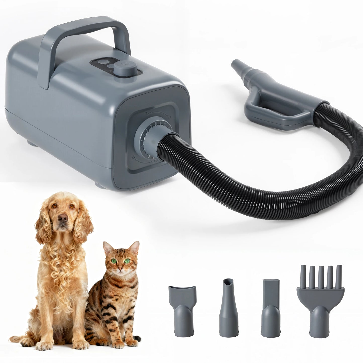 JHK Pet Blow Dryer with 4 Nozzles, Adjustable Airflow and 3 Heat Settings
