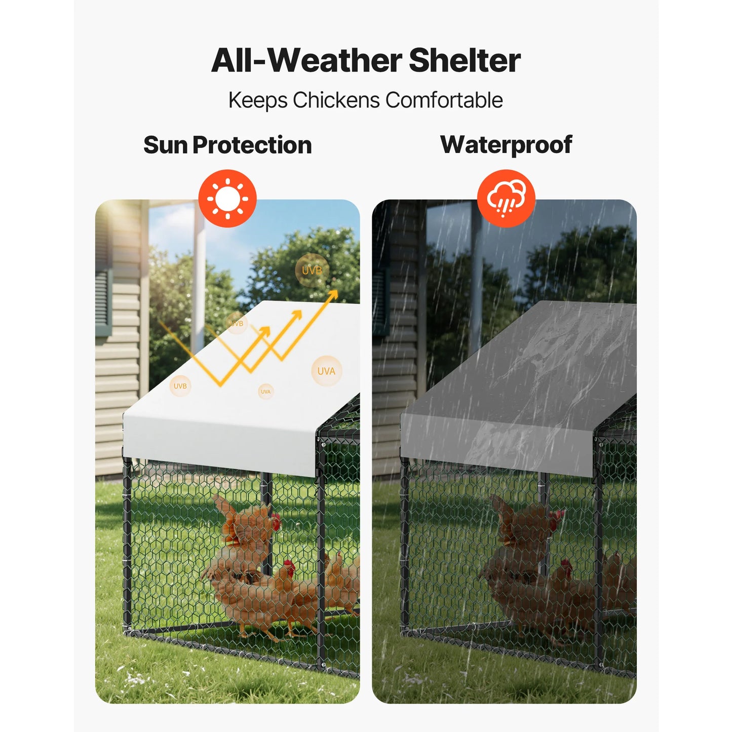 Durable Metal Chicken Coop With Waterproof Cover And Secure Run