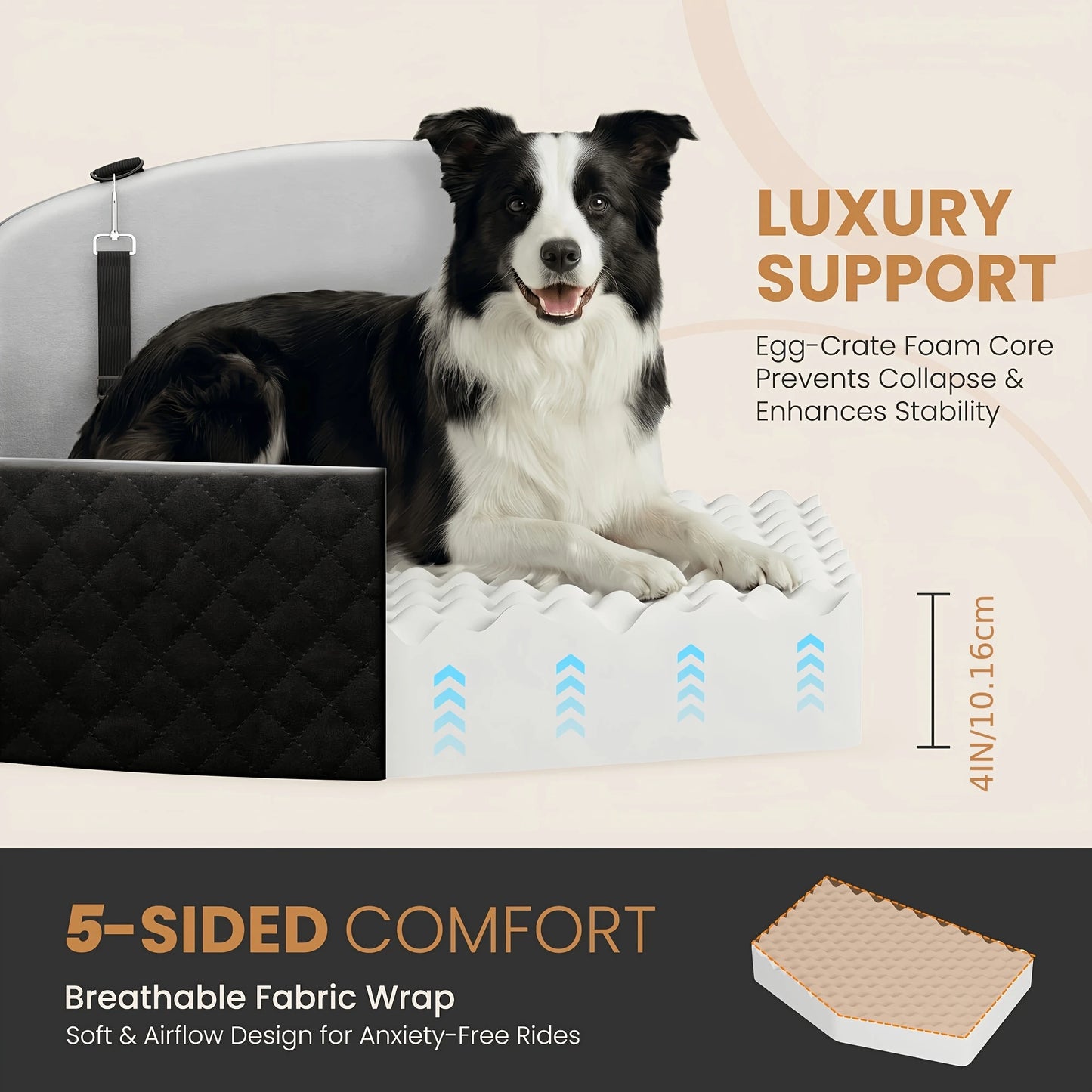 Memory Foam Dog Booster Car Seat With Cooling Mat – Up to 55 lb