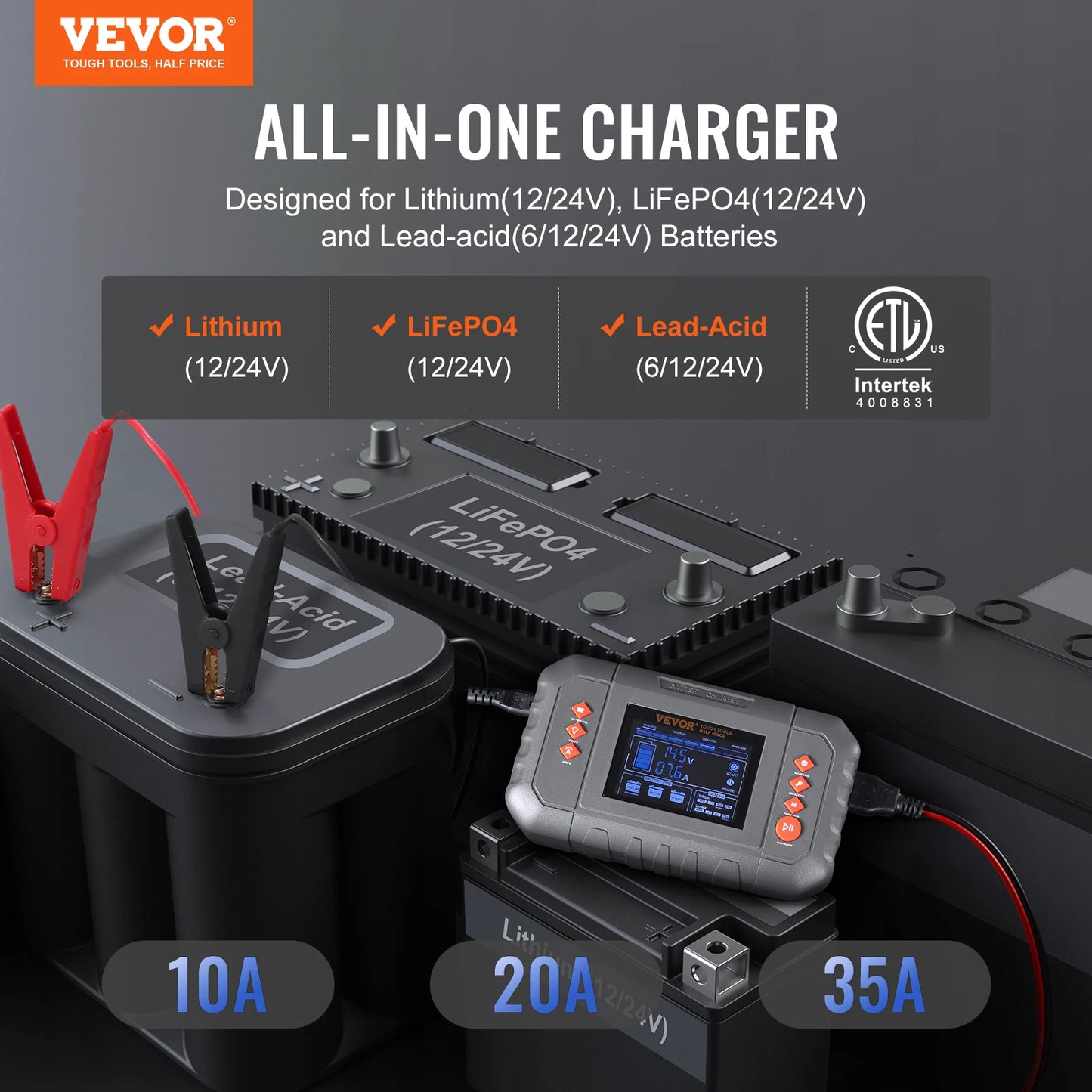 SucceBuy Smart Battery Charger 35-Amp Lithium LiFePO4  (AGM/Gel/SLA) LCD Display Trickle Charger for Boat Motorcycle Use