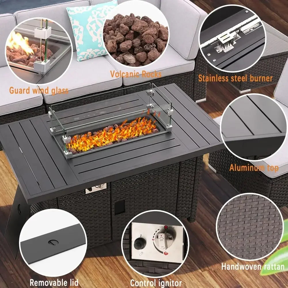 Outdoor Propane Fire Pit Table With Glass Wind Guard