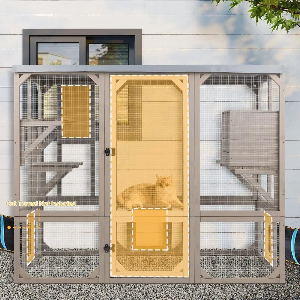 Wooden Outdoor Cat Catio with Platforms &amp; Resting Box