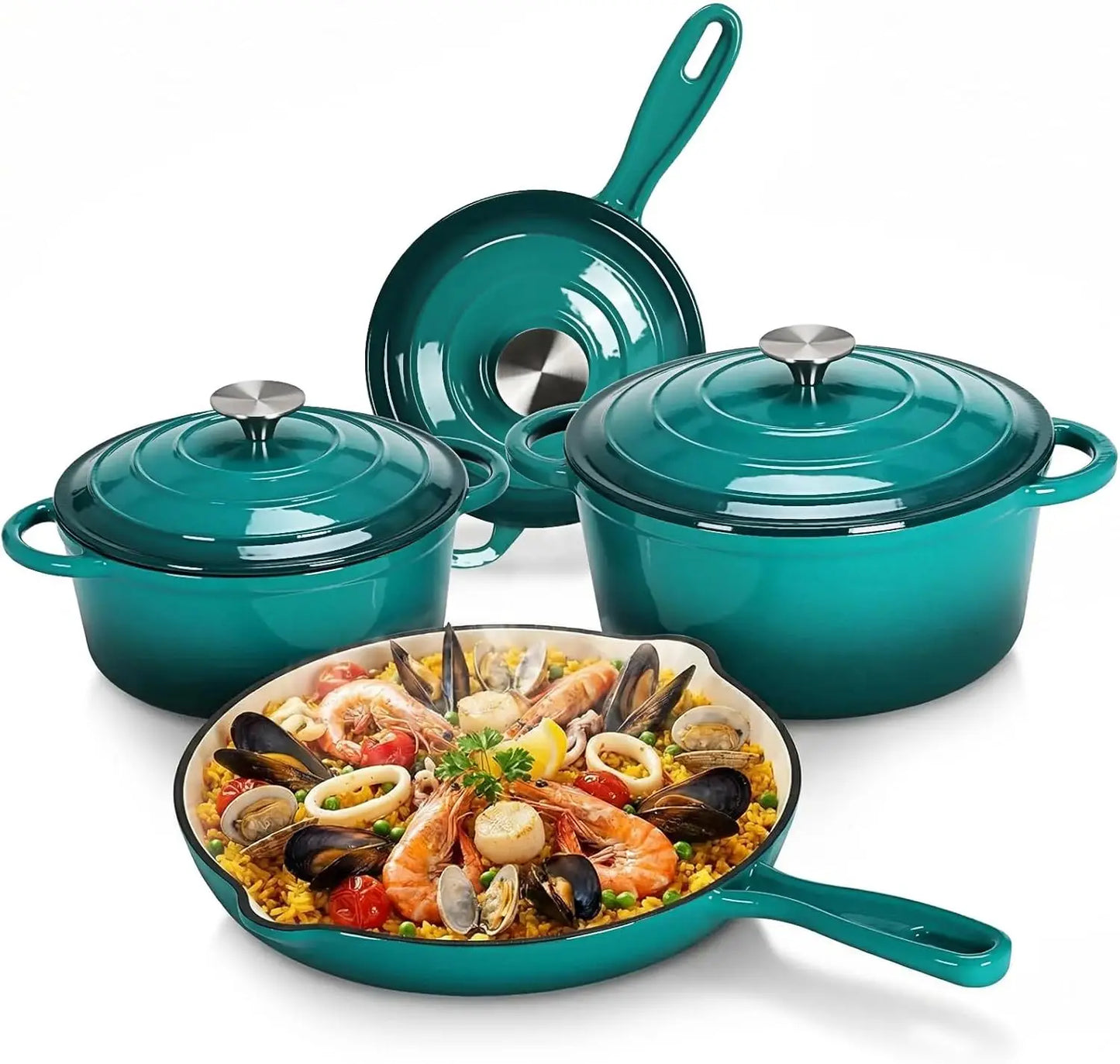 Nonstick Enameled Cast Iron Cookware Set 7-Piece for Gas Induction