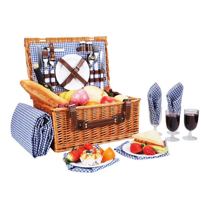 Rattan Picnic Basket Handheld for Outdoor Storage and Hiking