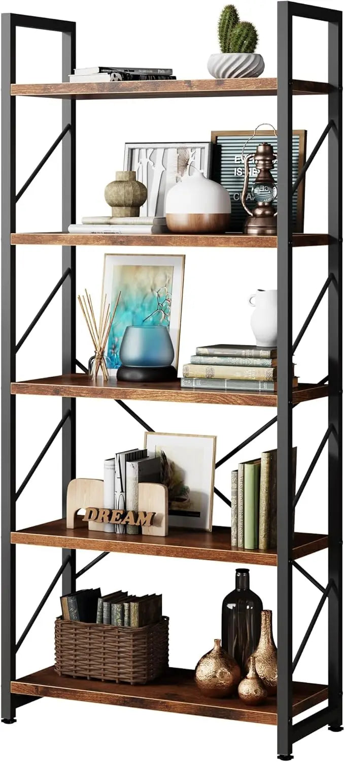 Five Tier Bookshelf Industrial Modern Design For Home