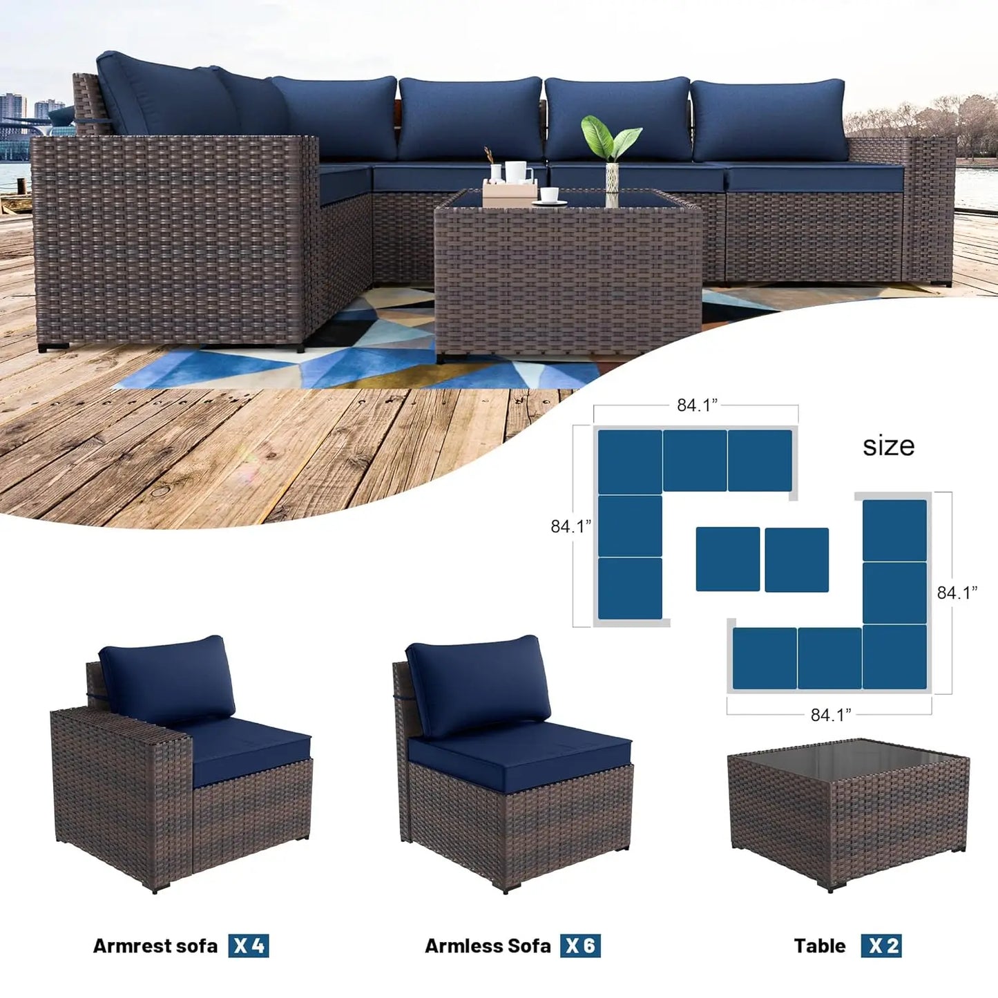 Outdoor Patio Furniture Set Sectional Rattan Sofa For Garden Comfort