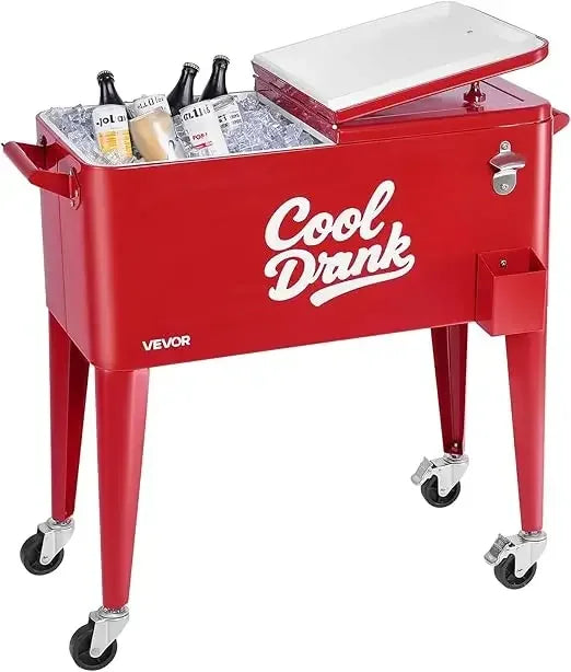 Portable Rolling Ice Chest Cooler Cart For Outdoor Party Drinks