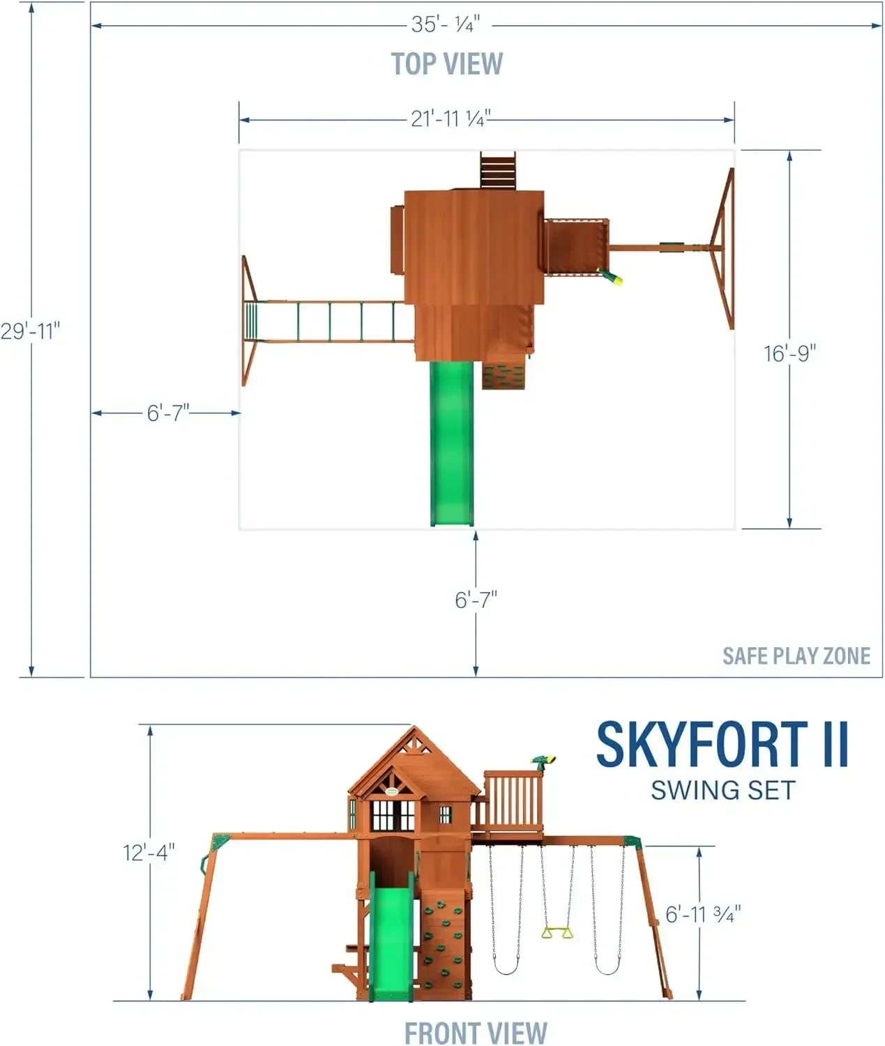Cedar Wood Swing Set With Wave Slide And Clubhouse Adventure