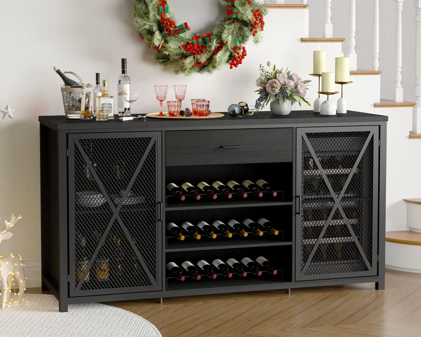 Modern Coffee Bar Cabinet with Fridge Space and Wine Rack