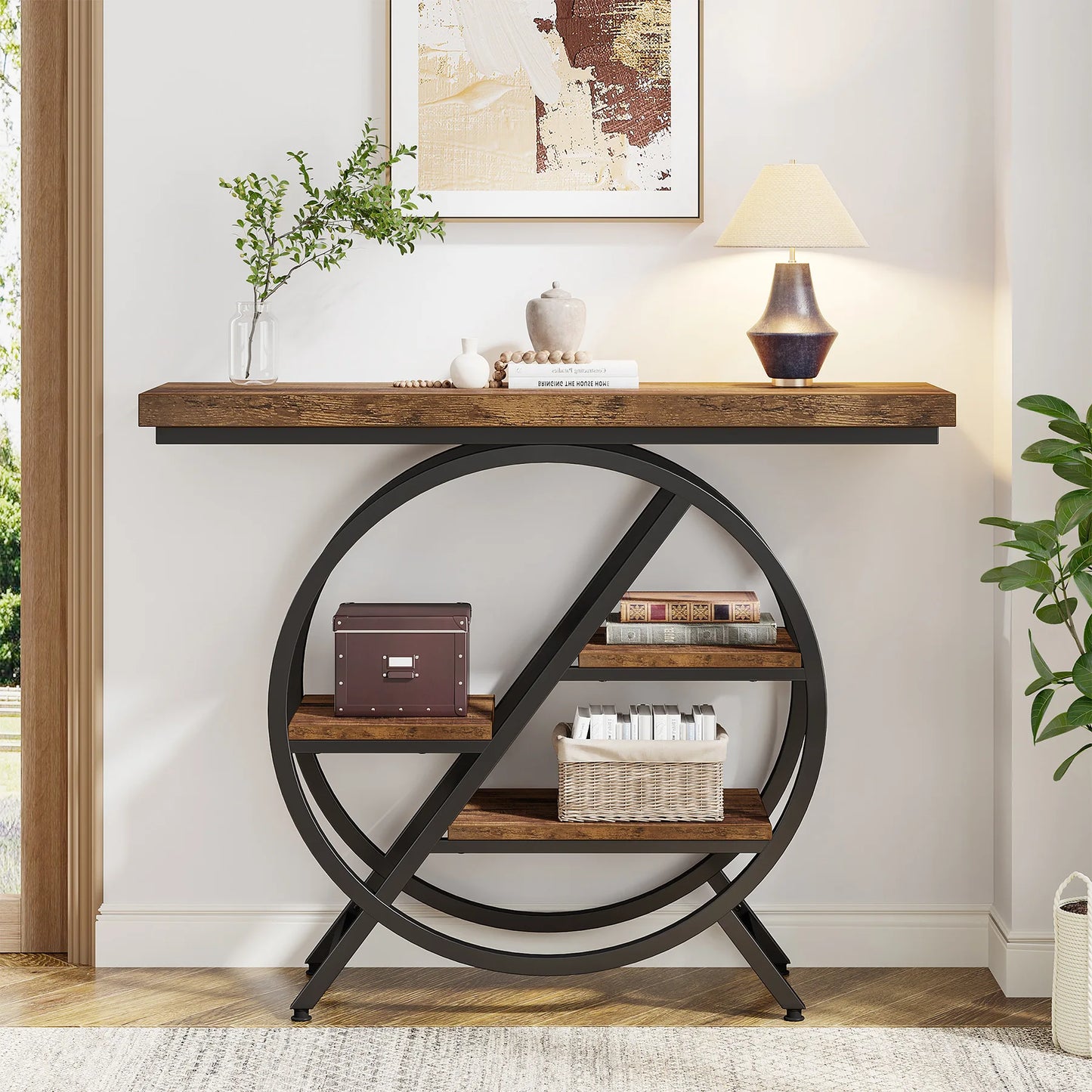 Industrial Console Table For Narrow Entryway Hallway Thick Top