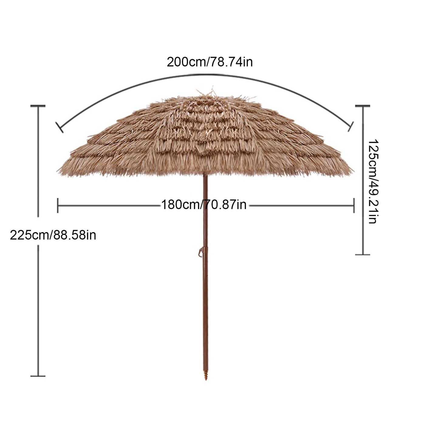 Hawaiian Straw Umbrella With Tilt Adjustment UPF 50 UV Protection