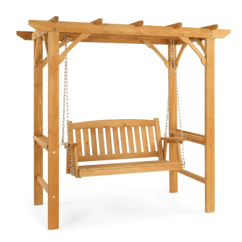 Wooden Swing Set With Bench For Outdoor Patio Garden
