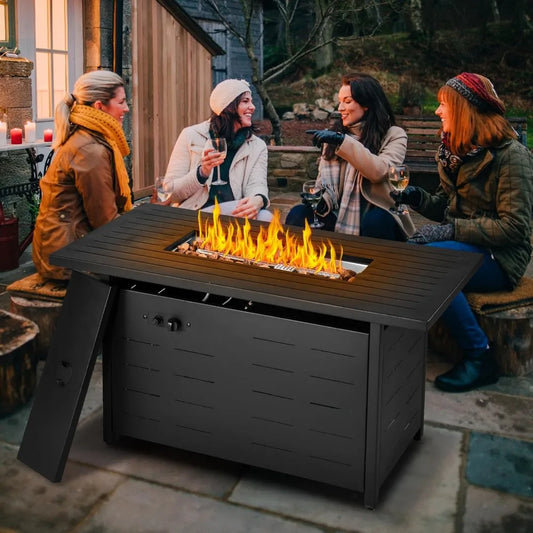 Propane Fire Pit Table With Lid And Lava Rock Outdoor