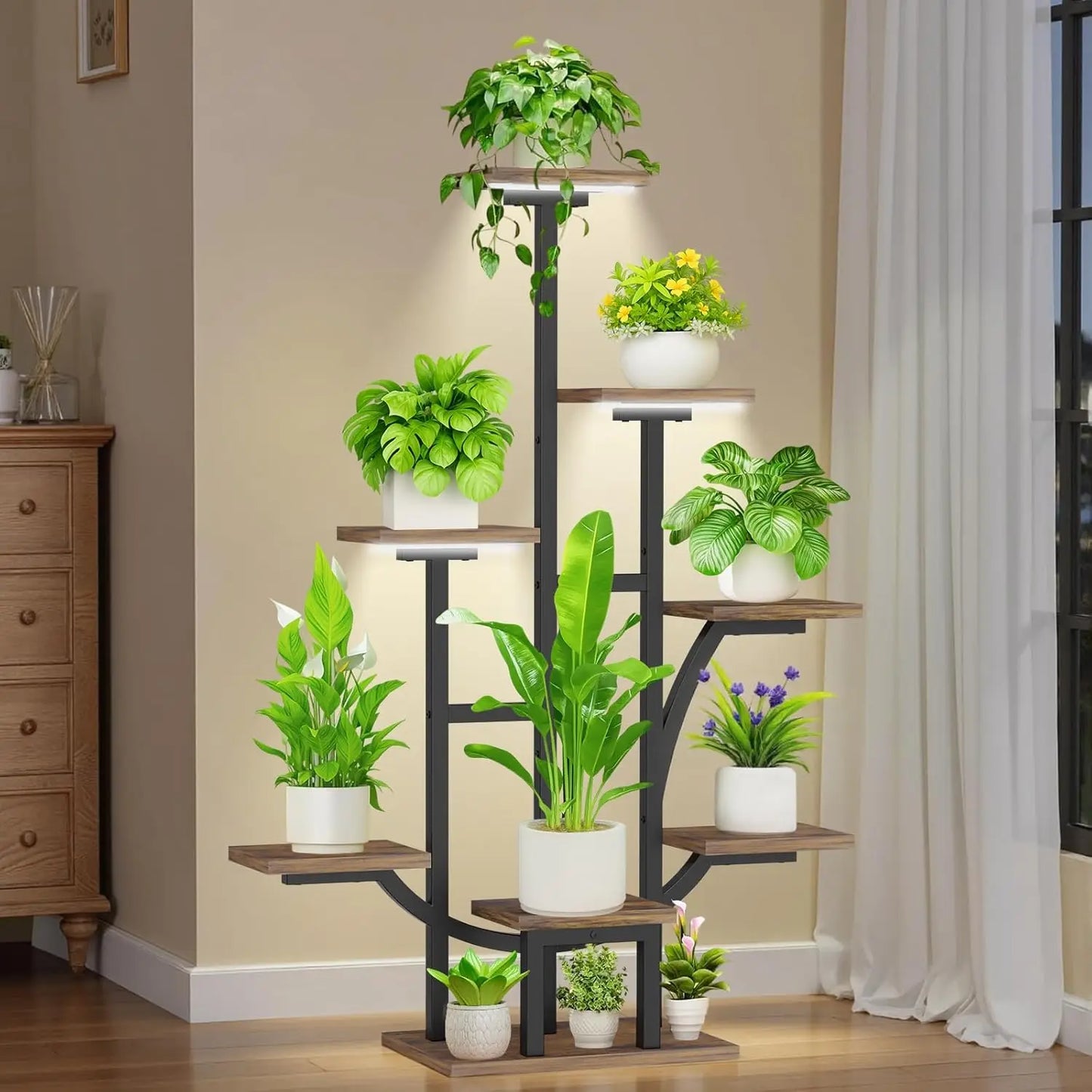 Indoor Plant Stand With Full Spectrum Grow Lights And Timer