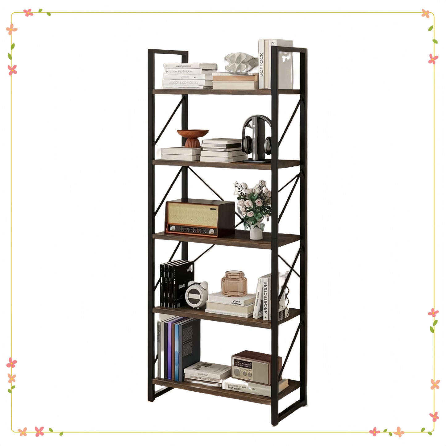 Industrial Five Tier Bookshelf Ladder Storage Organizer