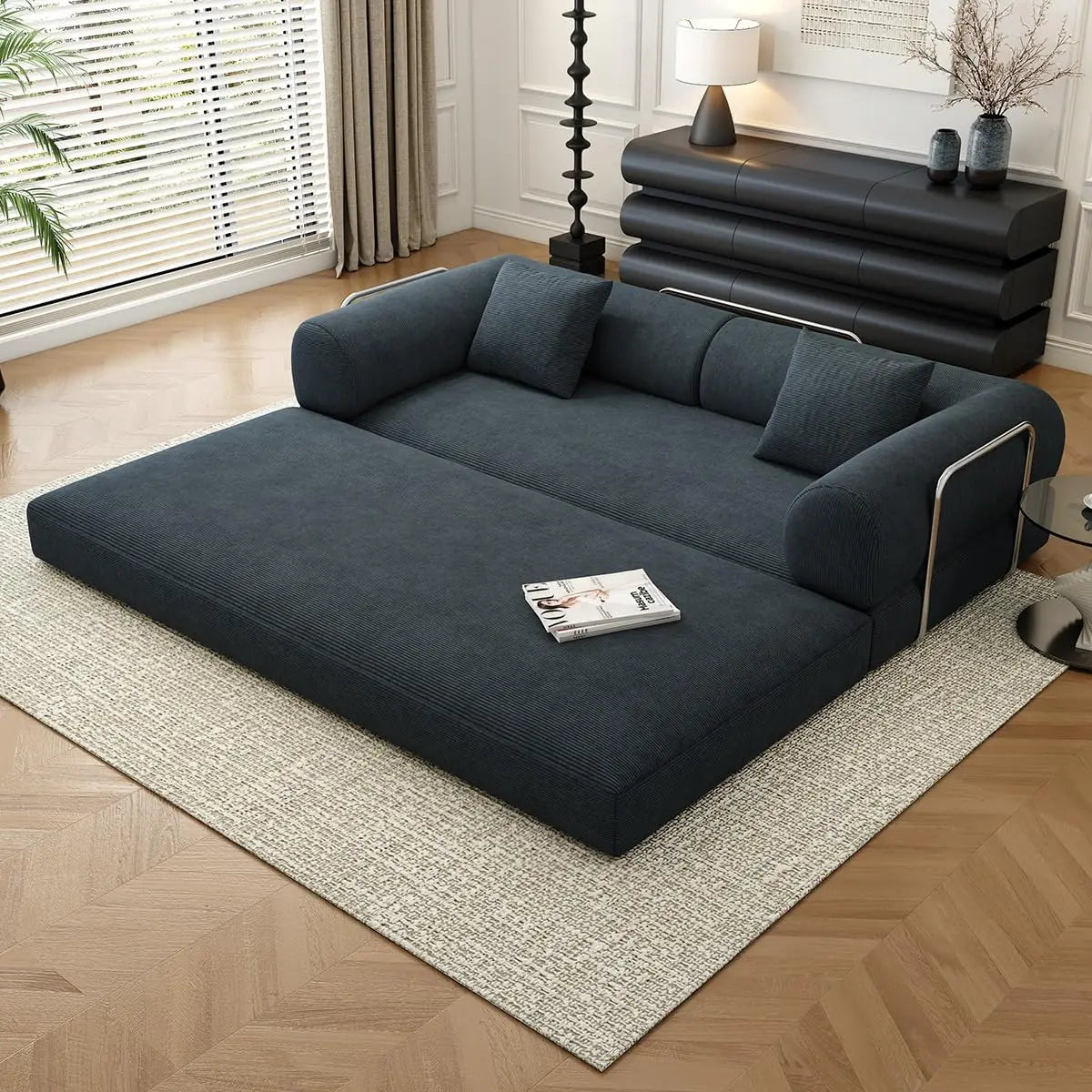 Corduroy Convertible Sofa Bed Modern Frameless Style