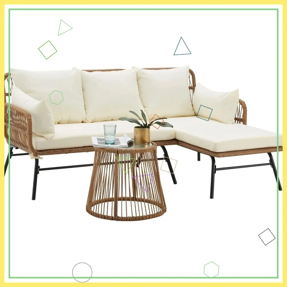 L Shaped Patio Conversation Set With Glass Table Cushions